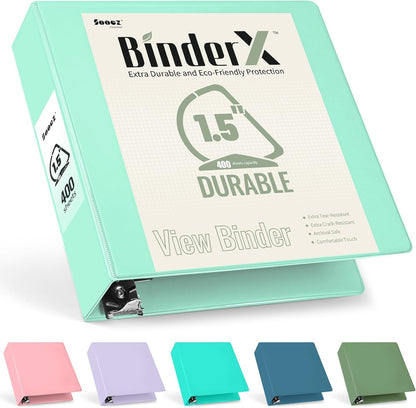 Sooez BinderX Extra Durable 3 Inch 3 Ring Binder, D-Ring Large Binders, Holds 670 Sheets of 8.5x11 Paper, Customizable View Cover with Inside Pockets, Heavy Duty 3 Ring Binder for School, Grey Blue