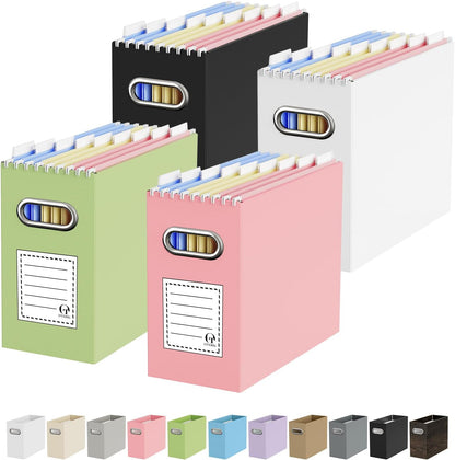 Oterri File Organizer Box, Portable Collapsible Cardboard File Folder Organizer with Handle for Letter Size Hanging Files, Document Storage Box for Home Office & Classroom (4 Packs, Black)