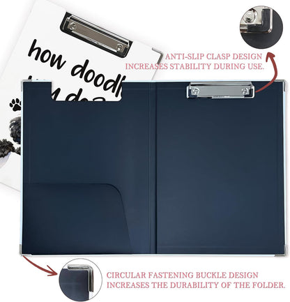 Trendy Black Leopard Print Clipboard Folio with Storage for Office Classroom, Preppy Dark Cheetah Print Padfolio with Metal Clip for Nurses Teachers Students Women Men, 12.4x9.25 in