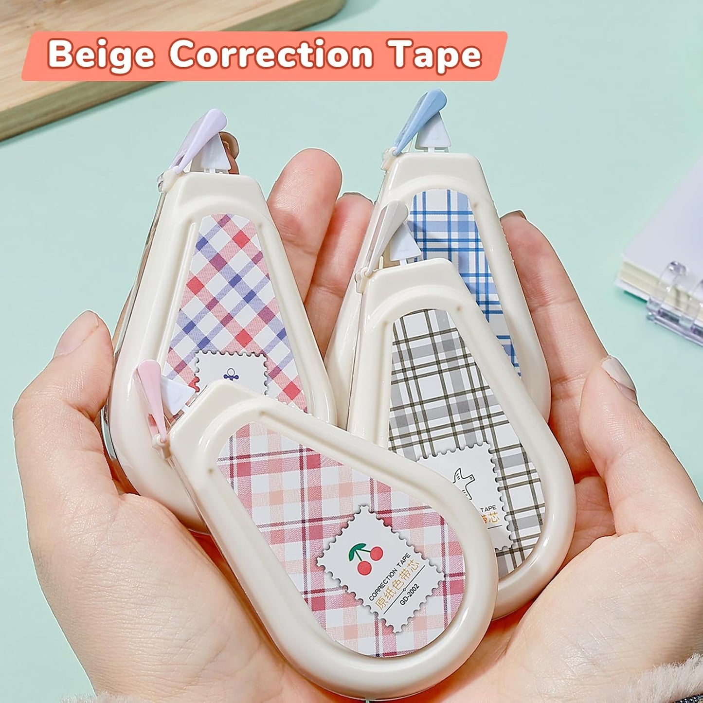 Temiary 5 Pcs Aesthetic Beige Correction Tape, Smooth Glide Quick Dry Tapes for Instant Corrections, Easy to Use White Tape Out Applicator Set for Office Note Taking, Journaling (Plaid Patterns)