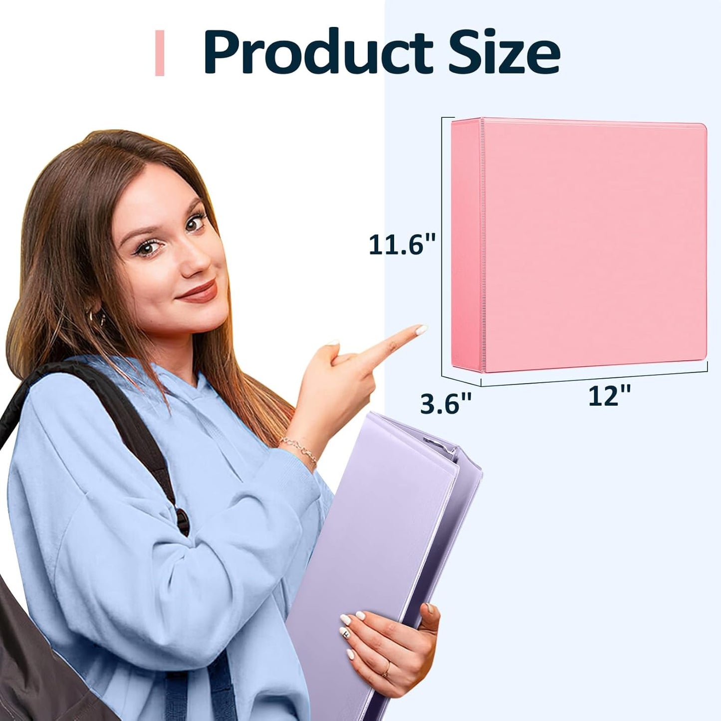 Sooez BinderX Extra Durable 3 Inch 3 Ring Binder, D-Ring Large Binders, Holds 670 Sheets of 8.5x11 Paper, Customizable View Cover with Inside Pockets, Heavy Duty 3 Ring Binder for School, Grey Blue