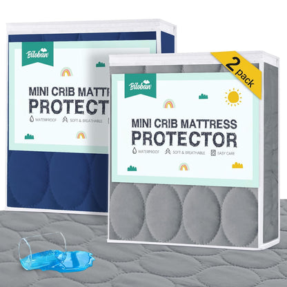 Crib Mattress Protector Sheets Waterproof 2 Pack, Quilted Crib Mattress Pad Cover Fitted Fits for Toddler Bed Mattress, White, 52” x 28”