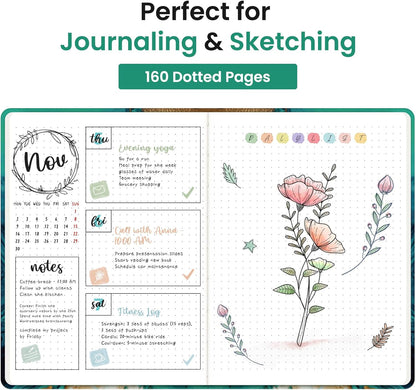 Taja Pretty Lined Journal for Women, Aesthetic Cute Hardcover Leather Journal for Writing, A5 College Ruled Notebook for Work & Note Taking, Perfect for Office School Home, 160 Pages, Meadow Flowers