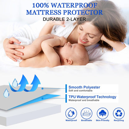 Sufdari Mattress Protector,Waterproof 18" Deep Pocket Mattress Cover Fitted Sheet Style with Elastic Rubber Band,Washable and Easy Care-Black,Queen