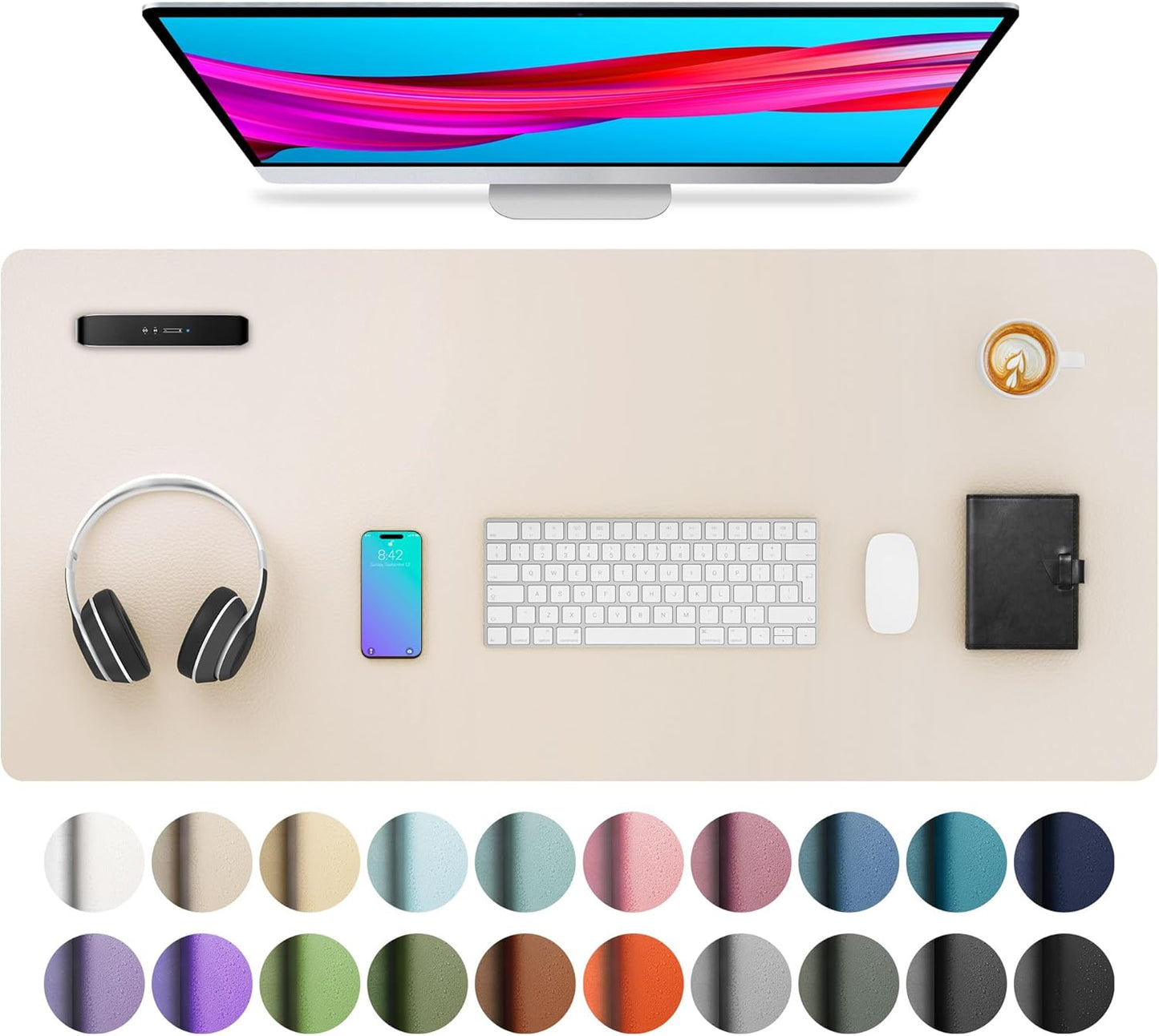 Aothia Non-Slip Waterproof PU Leather Desk Pad Protector for Mouse, Writing Desk, Office, Home, Laptop Blotter, 23.6" x 13.7", Black - Colors B