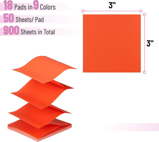 Mr. Pen- Pop Up Sticky Notes 3x3 Refills, 18 Pads, 900 Sheets, Bright Colors, Self Adhesive Memo Pads for Dispensers, Perfect for Home, Office & School, Stocky Notes for Bible Journaling