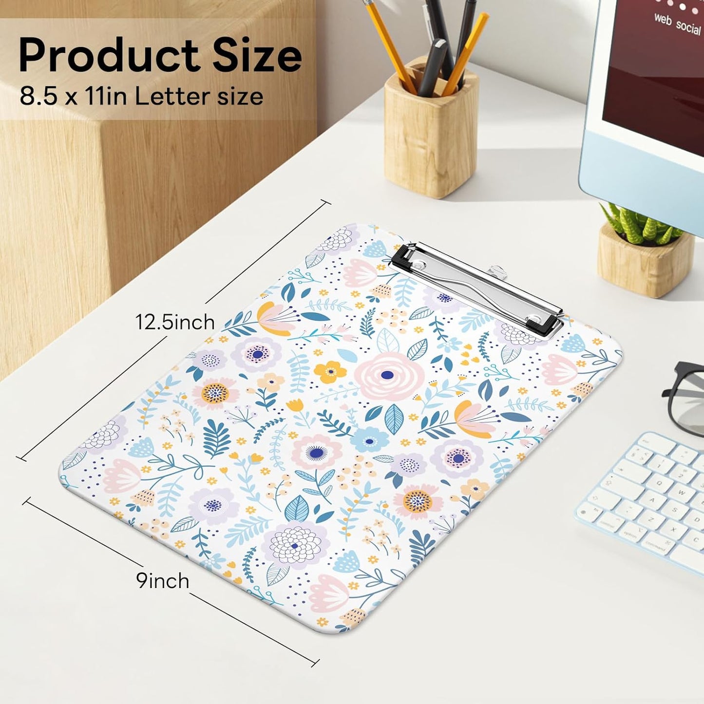 Plastic Cute Clipboard Low-Profile Metal Clip, A4 Letter Size 9 x 12.5 in, 8.5 x 11 Paper Clip Board for Teachers, Nurses, Classroom,Cute Black Cats