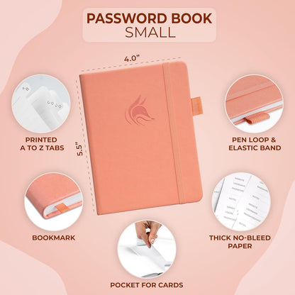 Clever Fox Password Book with alphabetical tabs. Internet Address Organizer Logbook. Small Pocket Password Keeper for Website Logins (Orange)