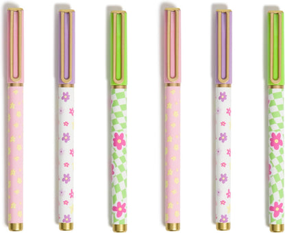 U Brands Catalina Felt Tip Pens, Set of 6 Black Ink Pens, Soft Touch Jewel Tones, Gold Details, Medium (0.7 mm) Point
