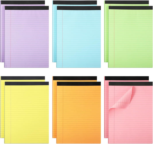 Gueevin 12 Pcs 8.5'' x 11'' Colored Legal Pads Letter Size 40 Sheets Per Notepads Micro Perforated Notebook Writing Pad for School, College, Office, Business(Colorful,Lined)