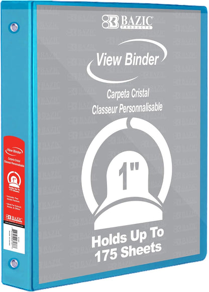 BAZIC Products 3 Ring Binder - Green, Economy View Binder with Clear Overlay Cover and Round Rings, Organizer for School Office Home Use, 1-inch Capacity Holds 175 Sheets Paper, 12-Pack