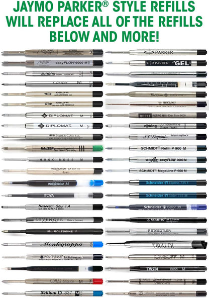 Jaymo Replacement for Parker 1950369 and Bastion - Measures 3.875 in / 98 mm Long - G2 Ballpoint Pen Refill - 6 Black