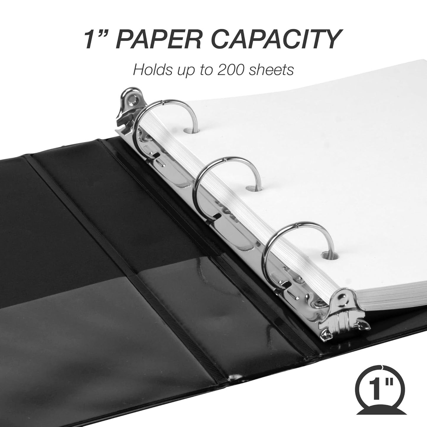 Samsill Economy 3 Ring Mini Binder, 1-Inch Round Ring Binder, Holds 100 Sheets, Black, 6 Pack (MP32300)