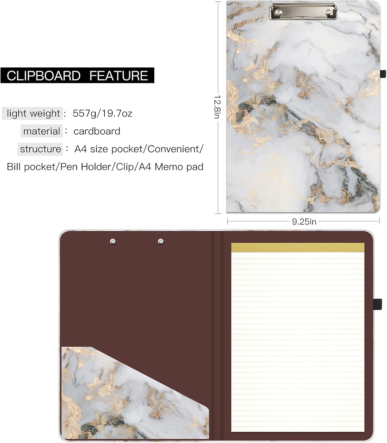 Hongri Clipboard Folio with Refillable Lined Notepad and Interior Storage Pocket for Students, Classroom, Office, Women, Man, Cute Custom Pattern, Size 12.8 x 9.2 in, Classic Flower