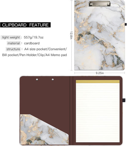 Hongri Clipboard Folio with Refillable Lined Notepad and Interior Storage Pocket for Students, Classroom, Office, Women, Man, Cute Custom Pattern, Size 12.8 x 9.2 in, Classic Flower