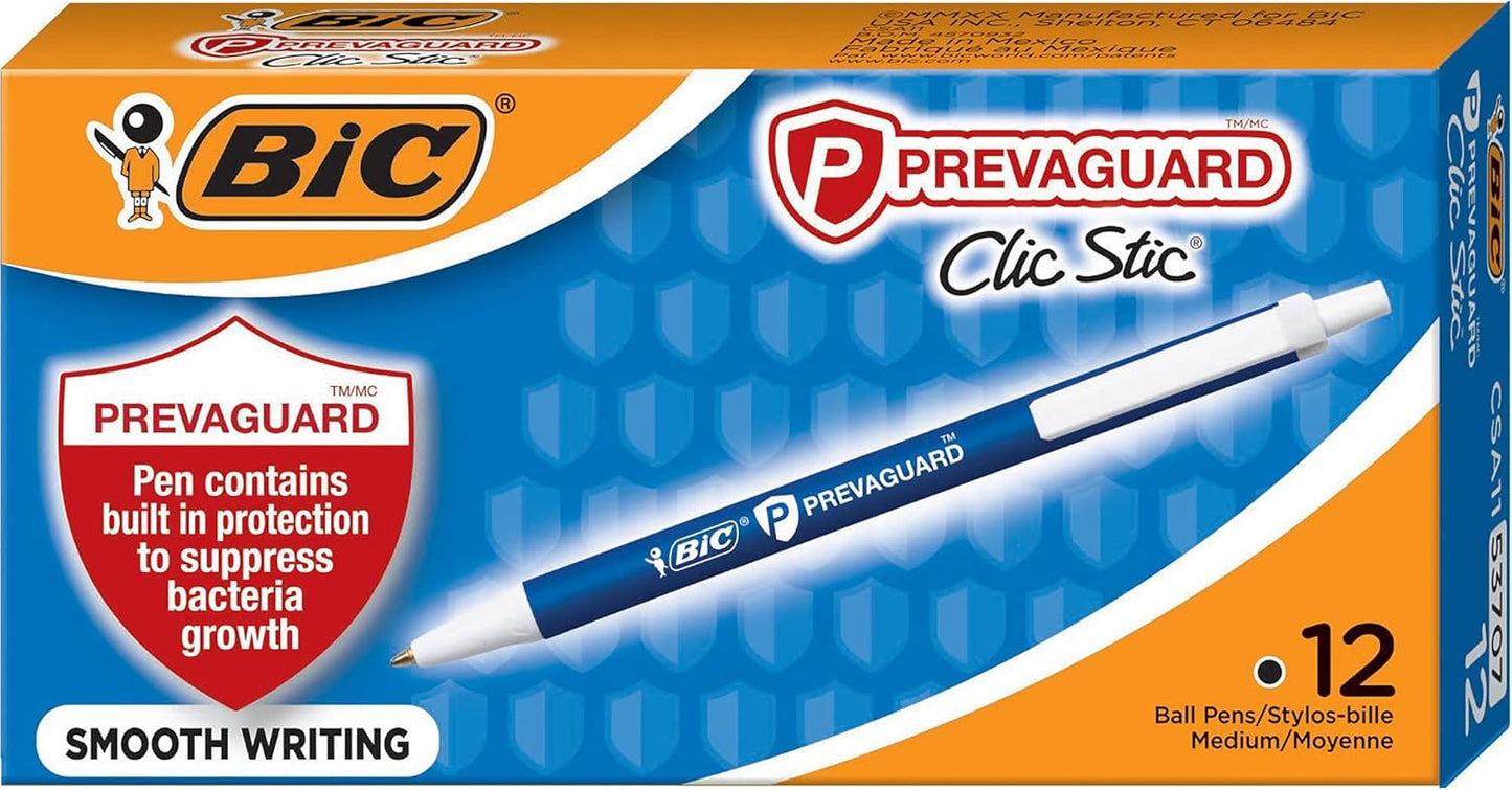 BIC PrevaGuard Clic Stic Ballpoint Pen, Black, 60-Count