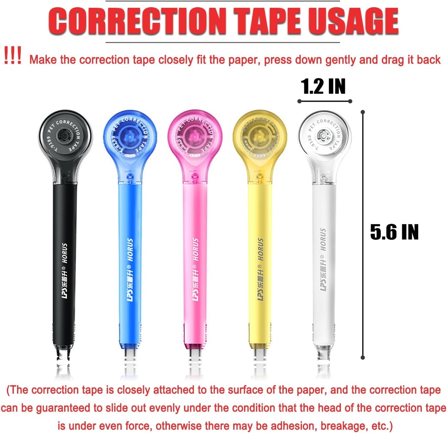 5pcs Correction Tape Pen, White, 1/5" x 236", Push-pull Protective Cover
