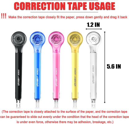 5pcs Correction Tape Pen, White, 1/5" x 236", Push-pull Protective Cover