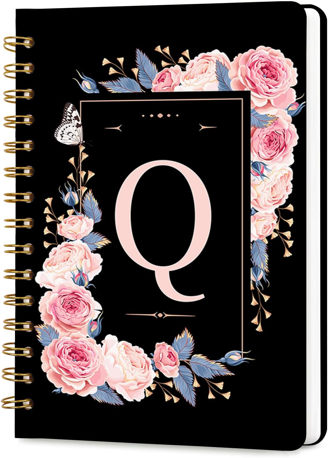 Lined Spiral Journal Notebook, A5 College Ruled Spiral Notebook for Women, Hardcover with Elegant Design for Work and Note-Taking, 5.5 * 8.25 inch, 160 Pages, Letter T
