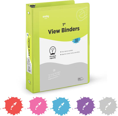 3 Inch Binder 3 Ring Binders Green, Slant D-Ring 3” Clear View Cover with 2 Inside Pockets, Heavy Duty Colored School Supplies Office and Home Binders – By Enday