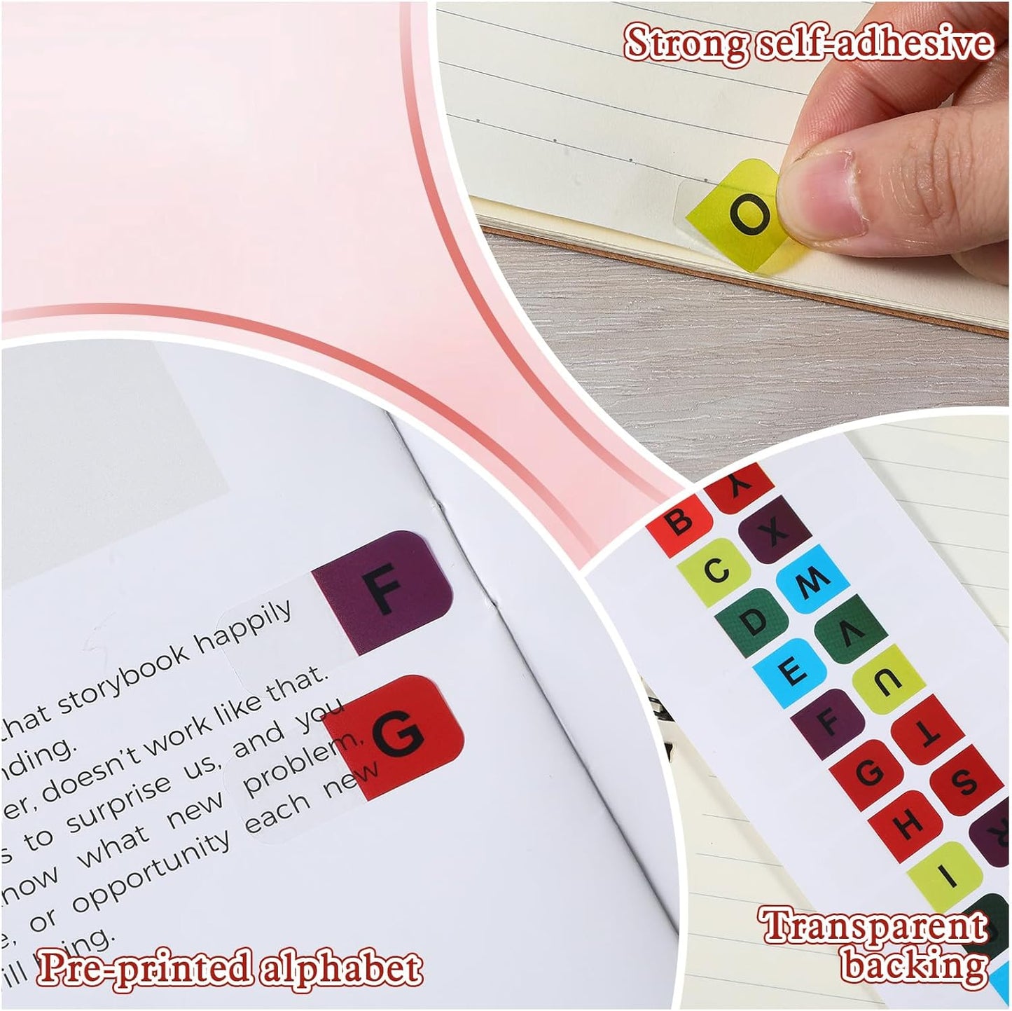 390 Pcs A-Z Sticky Alphabet Tabs, Colorful Stick On Notebook Tab, Self Adhesive Book Tabs for Annotating Books, Letter Index Tab for Notebook Textbook Dictionary Filing
