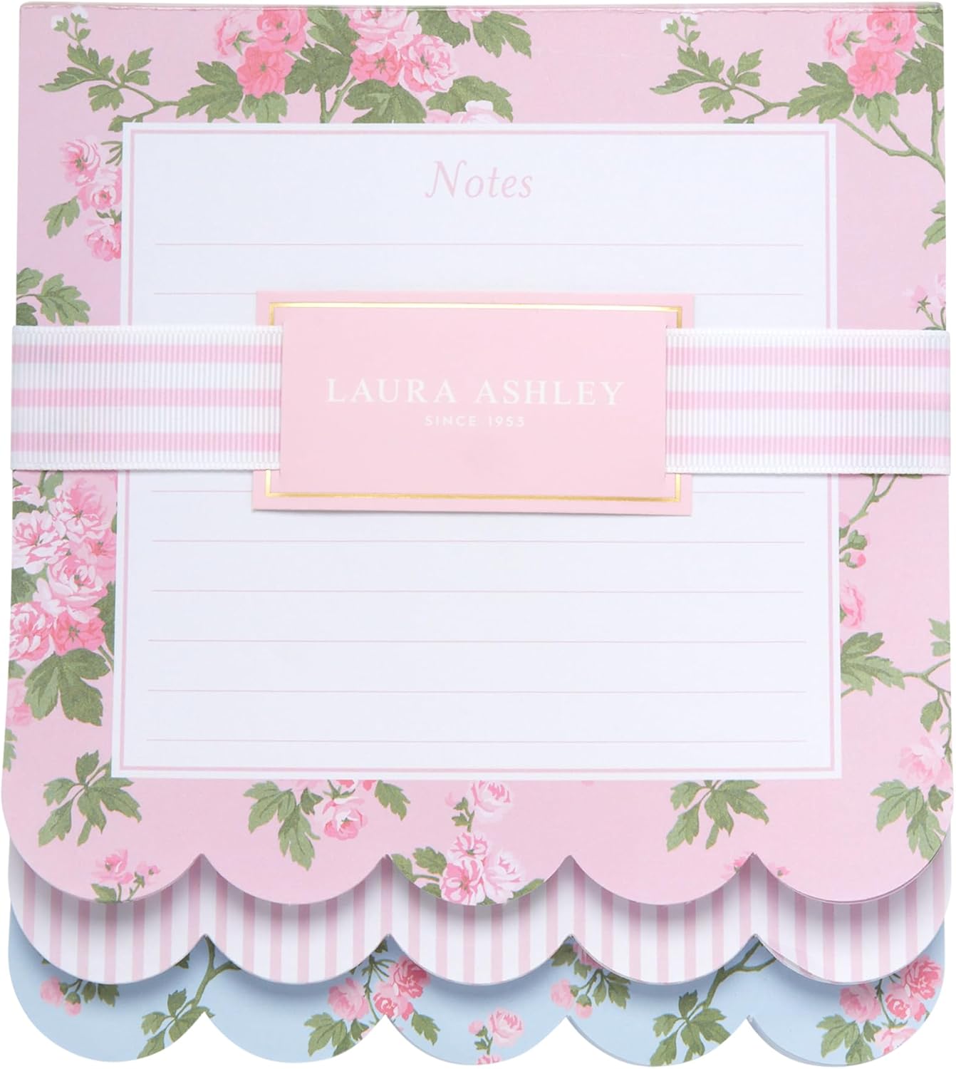 Laura Ashley 3-in-1 Scalloped Edge Layered Notepad – 6.5 x 7.5 Inch Writing Pad with 150 Lined Tear-Off Sheets, Elegant Heirloom Cottage Stationery, Glue-Bound with Sturdy Backboard