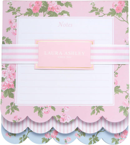 Laura Ashley 3-in-1 Scalloped Edge Layered Notepad – 6.5 x 7.5 Inch Writing Pad with 150 Lined Tear-Off Sheets, Elegant Heirloom Cottage Stationery, Glue-Bound with Sturdy Backboard