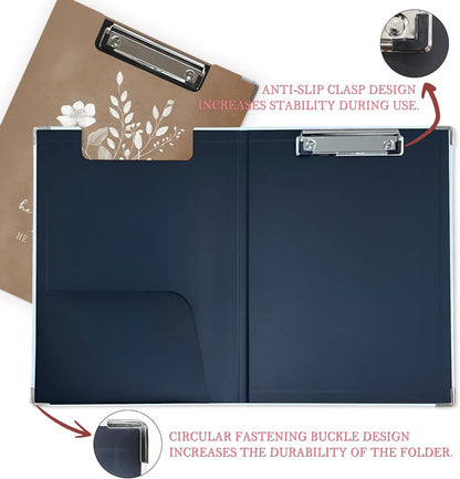 Trendy Black Leopard Print Clipboard Folio with Storage for Office Classroom, Preppy Dark Cheetah Print Padfolio with Metal Clip for Nurses Teachers Students Women Men, 12.4x9.25 in