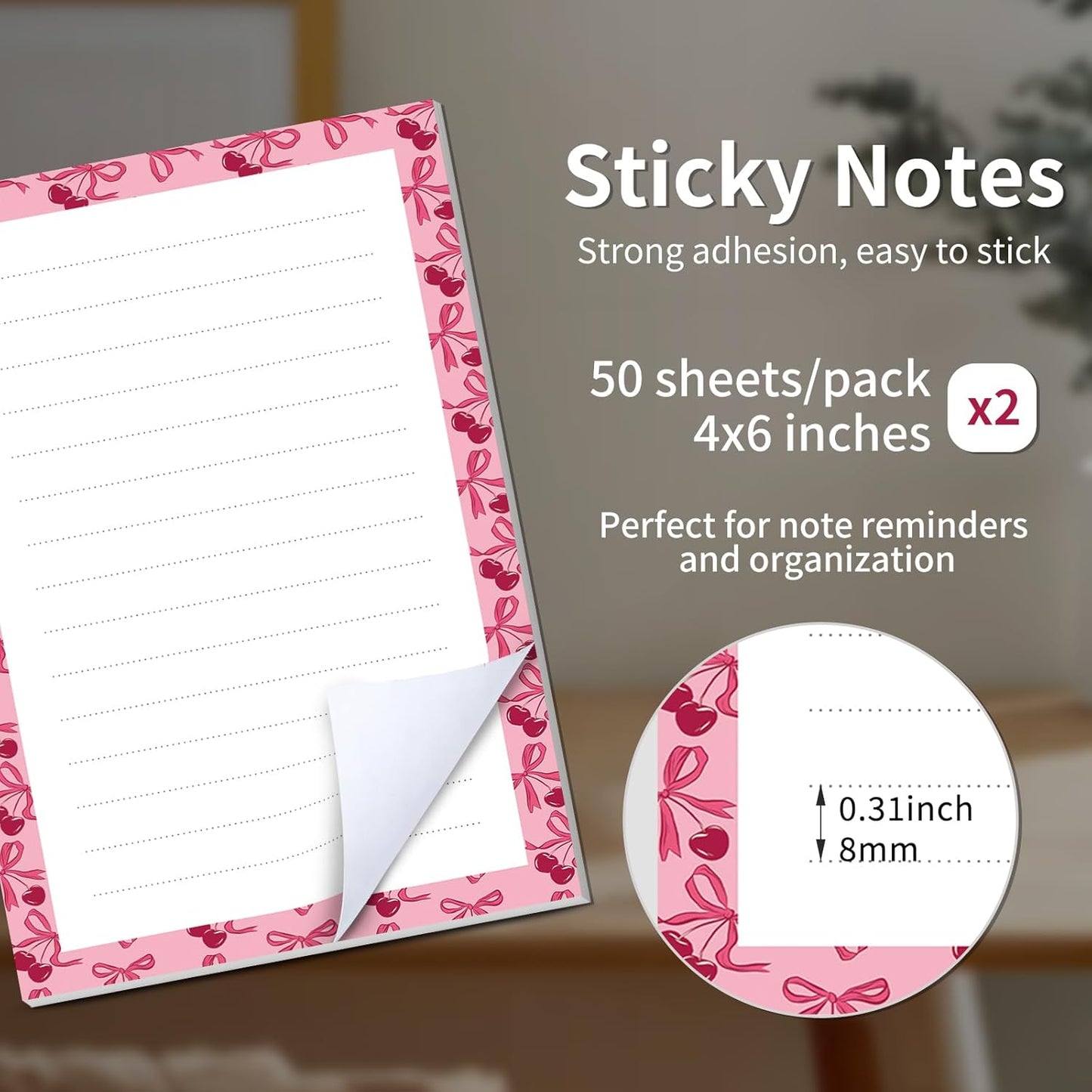 2 Pack Sticky Notes 4x6 in, Funny Large Notepads with Lines, Cute Self-Stick Memo Note Pads for Office, Home, Meeting Luxury Boho Flowers
