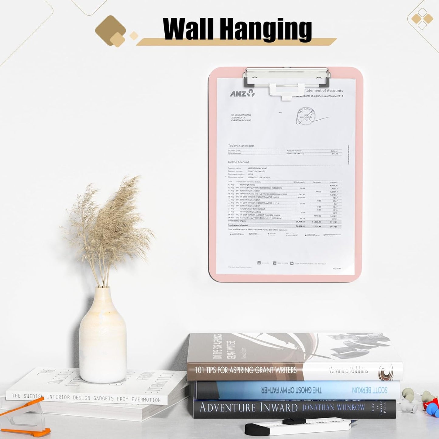 Hongri Plastic Clipboard, White 8.5x11" Clipboard, A4 Letter Size Clipboards for Nurses, Students, Office and Women, Clipboard with Pen Holder and Low Profile Clip, Size 12.5 x 9 Inch(White)