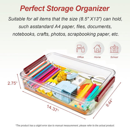 CATOOMUU 2 Pcs 5.5qt 9 x 13 Plastic Portable Project Case With Snap-Tight Latch Clear Stackable Storage Box With Lids Organizer Container For A4 File Photo Documents Scrapbook Craft Art Supplies