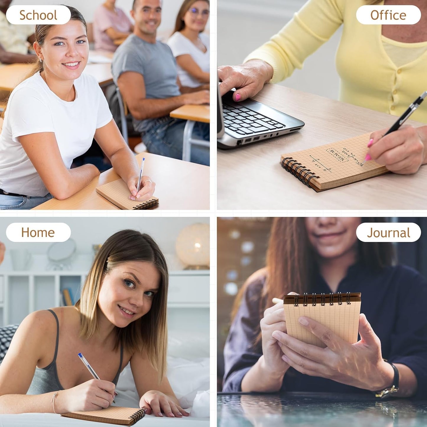 Jutom 2 Pcs Mini Pocket Notebooks Bulk 3x5 Graph Paper Top Spiral Notebook 120 Pages 80 Gsm Mini Grid Notepads Small Memo Pads for Home Classroom Office Business Work Supplies (Kraft)