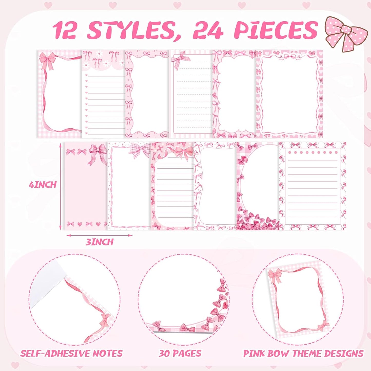 Gilprop 24 Pack Cat Sticky Notes Gift 3x4 Inch Cute Self Stick Notepads Adhesive Cartoon Cat Memo Pad Fun Kawaii Animal Sticky Notes for Teacher Women Valentines Office Home Christmas Pet Lover Gift