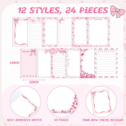 Gilprop 24 Pack Cat Sticky Notes Gift 3x4 Inch Cute Self Stick Notepads Adhesive Cartoon Cat Memo Pad Fun Kawaii Animal Sticky Notes for Teacher Women Valentines Office Home Christmas Pet Lover Gift