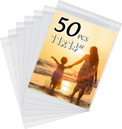 50 Pack Acid-Free Crystal Clear Sleeves Storage Bags for 8.5x11 Art Prints/Pictures/Photos/Framing Mat Mattes (Bag Size: 9"x11 3/7")