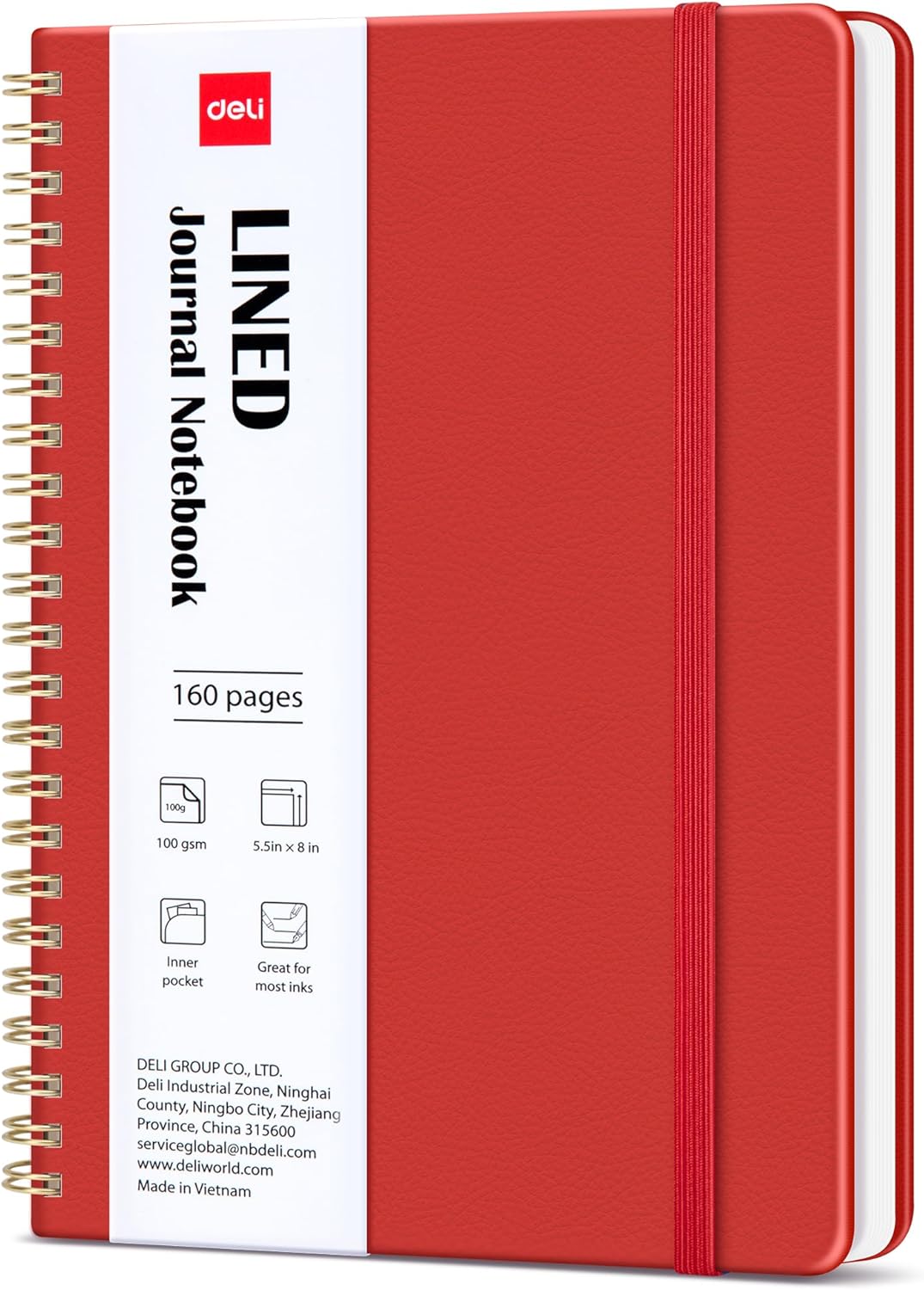 deli Rose Red Lined Spiral Journal Notebook, 160 Pages, A5 (5.5"x8") Hardcover Writing Notebook, College Ruled Spiral Bound Journal for Women & Men - Perfect for Work, School, Office & Note Taking