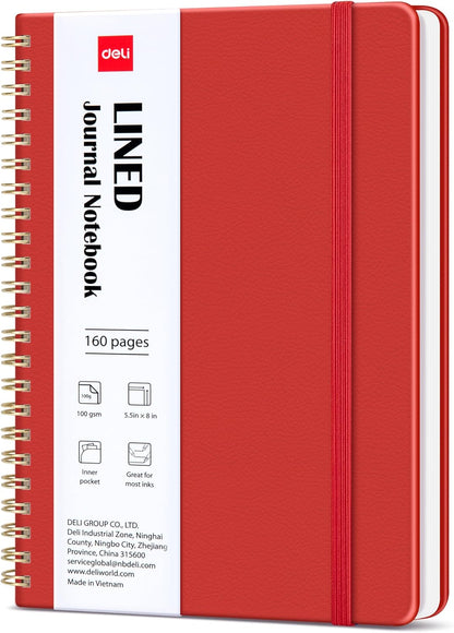 deli Rose Red Lined Spiral Journal Notebook, 160 Pages, A5 (5.5"x8") Hardcover Writing Notebook, College Ruled Spiral Bound Journal for Women & Men - Perfect for Work, School, Office & Note Taking
