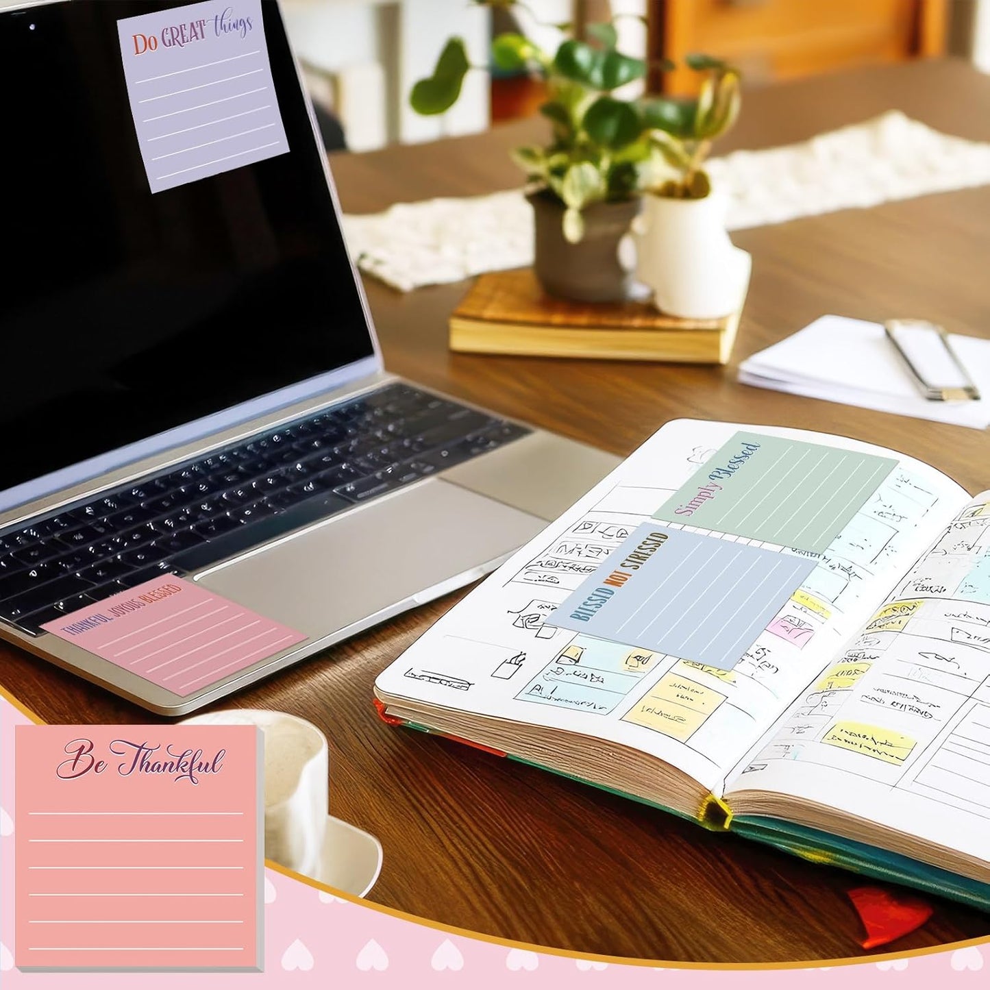 Yinder 48 Pcs Inspirational Sticky Notes Cute Motivational Sticky Notes Pad End of Year Employee Appreciation Gifts Bulk for Teacher Nurse Coworkers Office Supplies 3 x 3'' (Thank You,Dark Color)