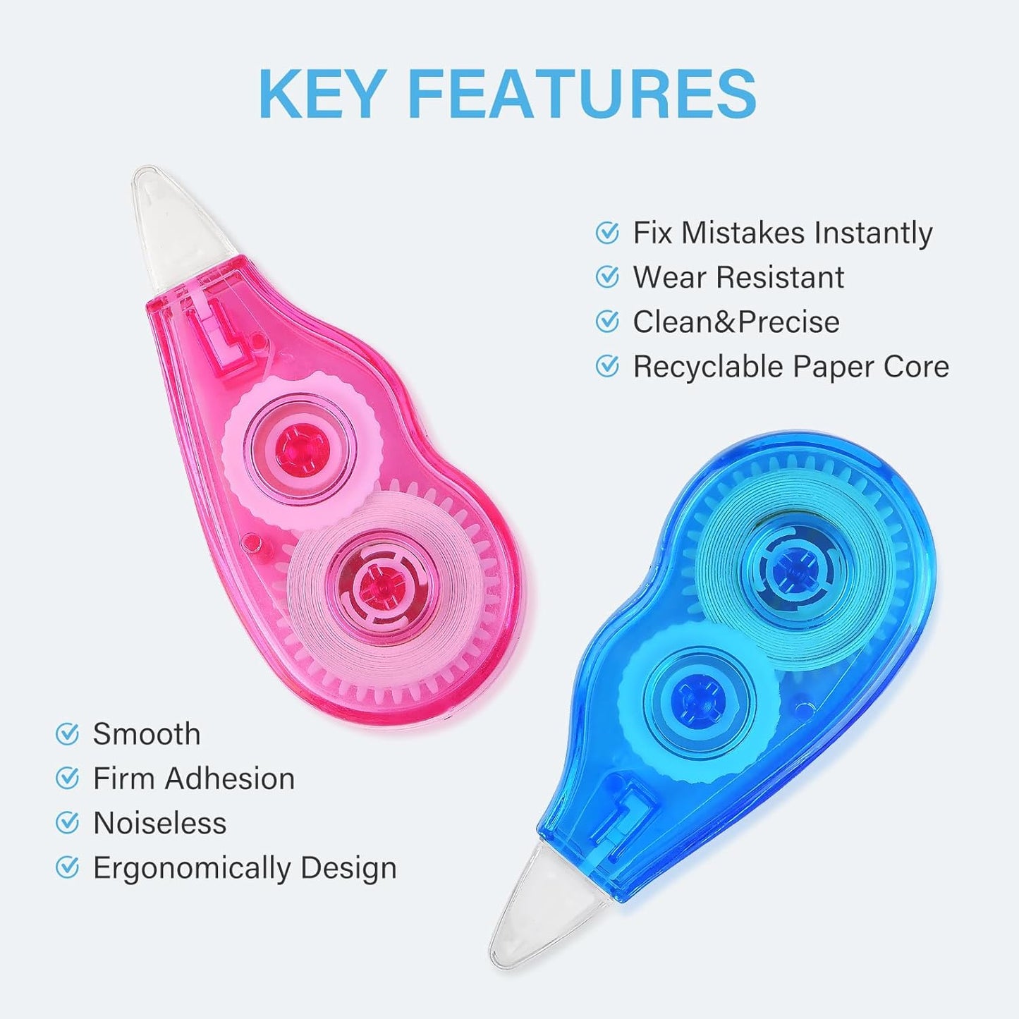 Mini Cute Correction Tape, 13.12ft, 6-Count Pack, Easy to Use, Dry Instant Tear-Resistant and Silent, School Office Supplies, Pink Purple Blue Green Orange Yellow