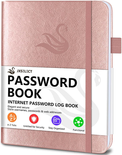 Elegant Password Book with Alphabetical Tabs - Hardcover Password Book for Internet Website Address Login - 5.2" x 7.6" Password Keeper and Organizer w/Notes Section & Back Pocket (Turquoise)