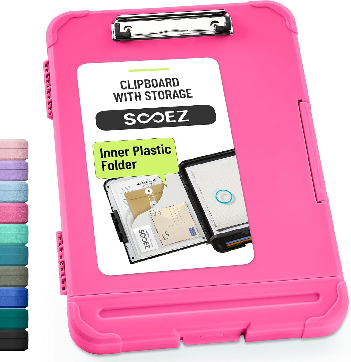 Sooez Reinforced Clipboard with Storage, Inner Plastic Folder Attached, Heavy Duty Plastic Clip Boards 8.5x11 with Pen Holder, High Capacity Nursing Clipboard for Teacher Office Home, Letter / A4 Size