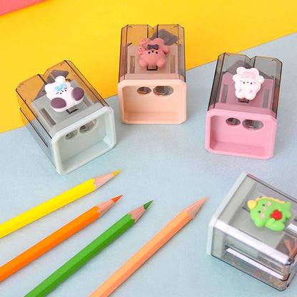 2 Pieces Creative Cute Cartoon Double-Hole Pencil Sharpener 2pcs Creative Cute Cartoon Double Hole Pencil Sharpener, Student Hand Pencil Sharpener, Green Dinosaur + White Rabbit (2)