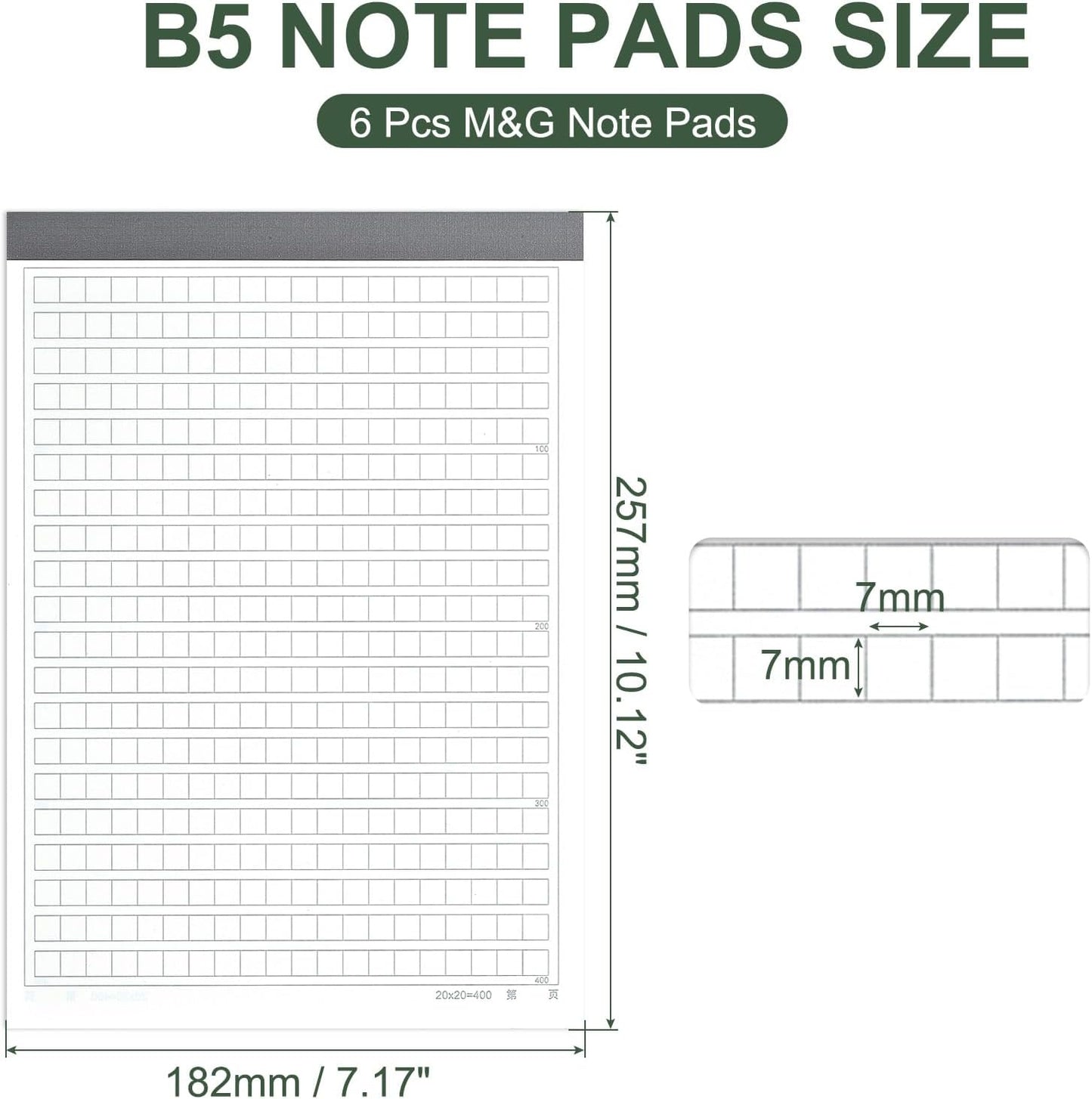 M&G 7x10 Note Pads, 6 Pack B5 Legal Pads 70 Sheets Notepads Writing Pad Graph Grid Chinese Memo Paper Tablet Kraft Cover for Work Writing Note Taking Chinese