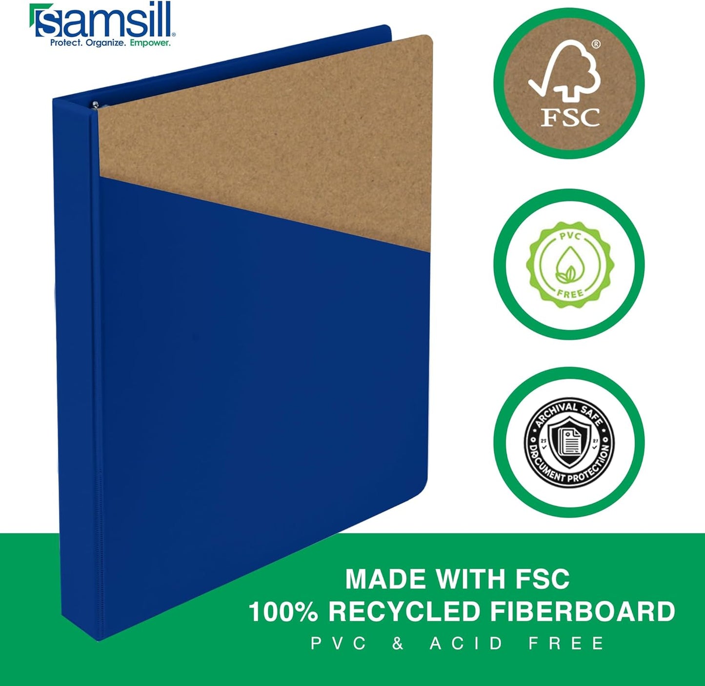 Samsill 2 Inch 3 Ring Binder, Economy Round Ring, Clear View Cover, 425 Sheet Capacity - for School, Home, Office - Blue