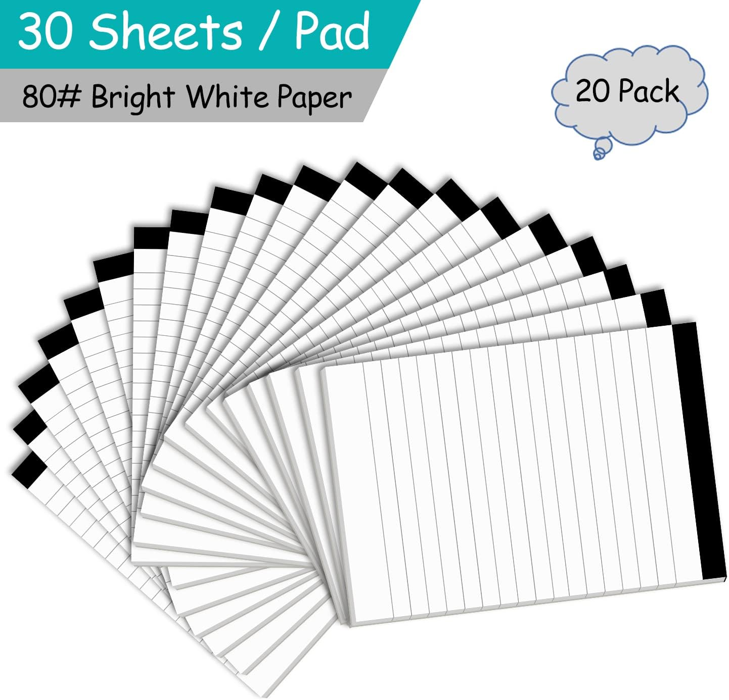 Nichela 20 Pack Small Notepad, 3 x 5 Inch Ultra Quality Note Pads, Server Lined Papers and Desk Notepads for Office Supplies, Writing and Memo pads 30 Sheets Each