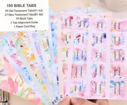 Laminated Bible Tabs, Gold Foil Embossed Lettering Bible Chapter Index Tabs for Women Men, Reposition Large Print Sticky Labels, Easy to Read and Apply, 105Chapters Labels for Easy Navigation (Black)