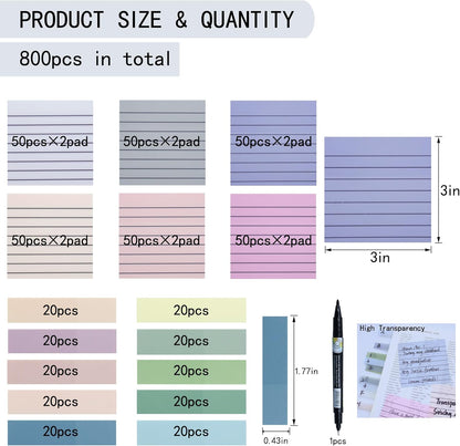 YOUDEFUL 1600pcs Translucent Sticky Note Tabs, Morandi Page Markers for Annotating Books,Repositionable Book Flags Tabs Strip with Binders, Clear Sticky Notes,Page Tabs,Index Tabs