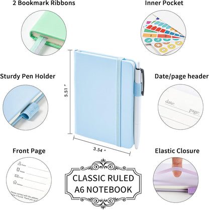 feela 3 Pack Pocket Notebook Journals with 3 Black Pens, A6 Mini Cute Small Journal Notebook Bulk Hardcover College Ruled Notepad with Pen Holder for Office School Supplies, 3.5”x 5.5”, Gray