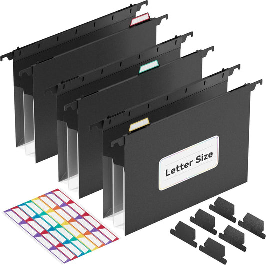 ThinkTex Plastic Expanding Hanging File Folders, 7 Innovative 1.2" Accordian Pockets, Large Capacity, Multi-Color Tabs, Letter Size for Filing Cabinet - 3 Packs