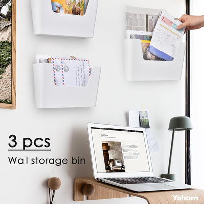 YOHOM No Drilling File Holder Wall Mails Magazines Organizer Adhesive Door Mount, Single Pocket(WHITE, 1 PCS)